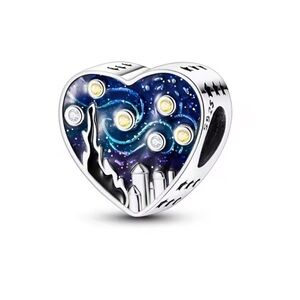 New Sterling Silver 925 Van Gogh Starry Night heart bracelet charm